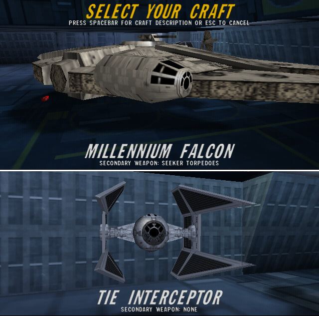 Star Wars: Rogue Squadron secret player craft selected in the hangar